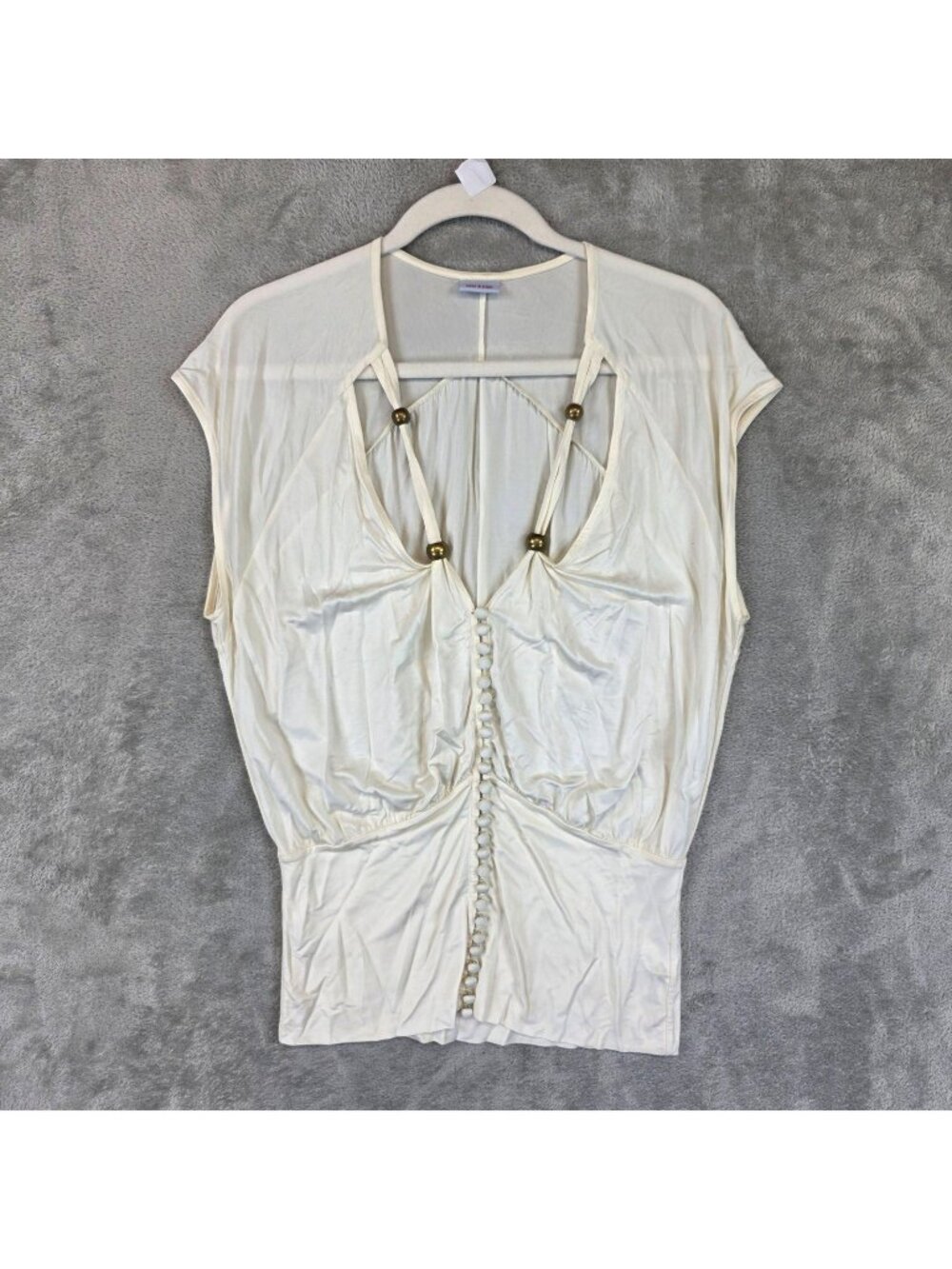 Sass & Bide Blouse Womens 6 Cream V Neck Short Dolman Cap Sleeve Button Front